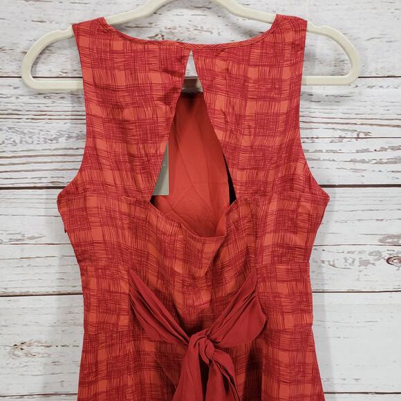 Anthropologie New Girl From Savoy Red Goji Plaid Cut Out Silk Dress Size 6 - Picture 15 of 16